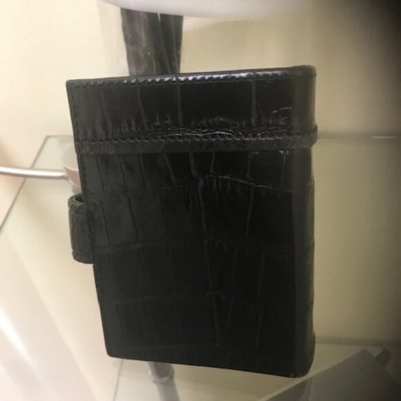 BRIGHTON Wallet Leather Crock Embossed Folio Clutch Bag Silver Hardware Black - Picture 3 of 7